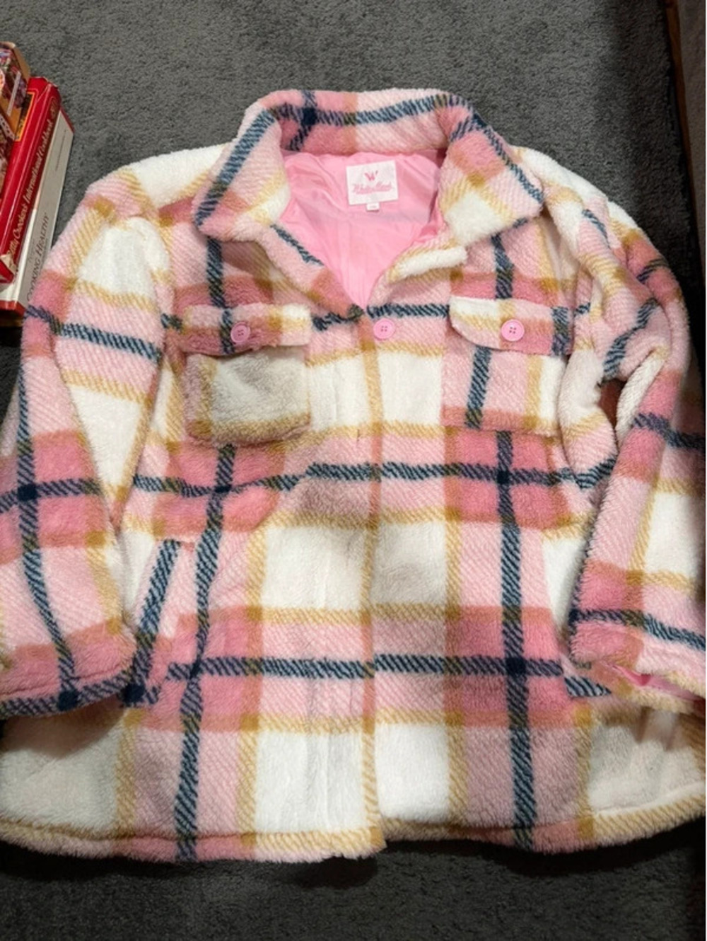 White Mark Pink Plaid Sherpa Shacket Jacket Women’s 2XL Cozy Fleece
